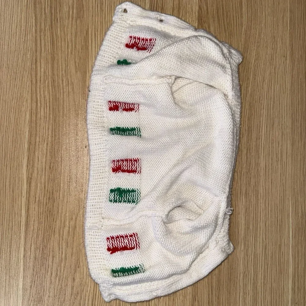 Vintage Hand Knit Baby Cardigan Sweater White Red Green Italian Christmas Small